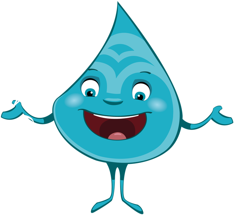 Das Salinchen, ein blauer Wassertropfen mit Armen und Beinen